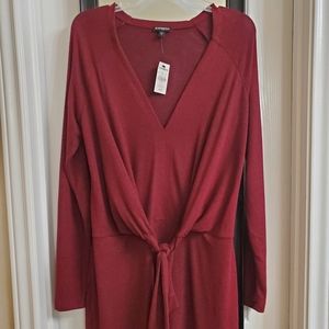 NEW Express Red Tie Front Sweater Dress